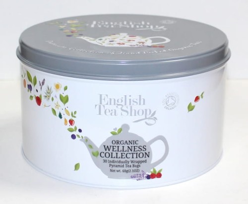 Przejdź do produktu Zestaw prezentowy herbat BIO z logo - Zestaw Puszka Okrągła BIAŁA - 30 piramidek - przykład